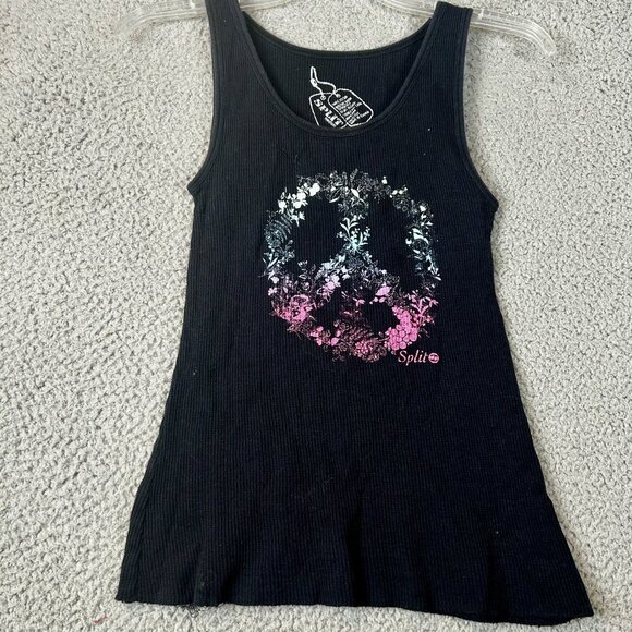 Split Tops - Vintage Split Clothing Co Womens Medium Sleeveless Tank Top Skateboard Y2K Peace